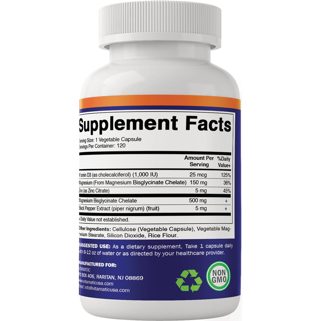 VAM015 | Back of supplement bottle showing Supplement Facts panel and ingredients - Thumbnail