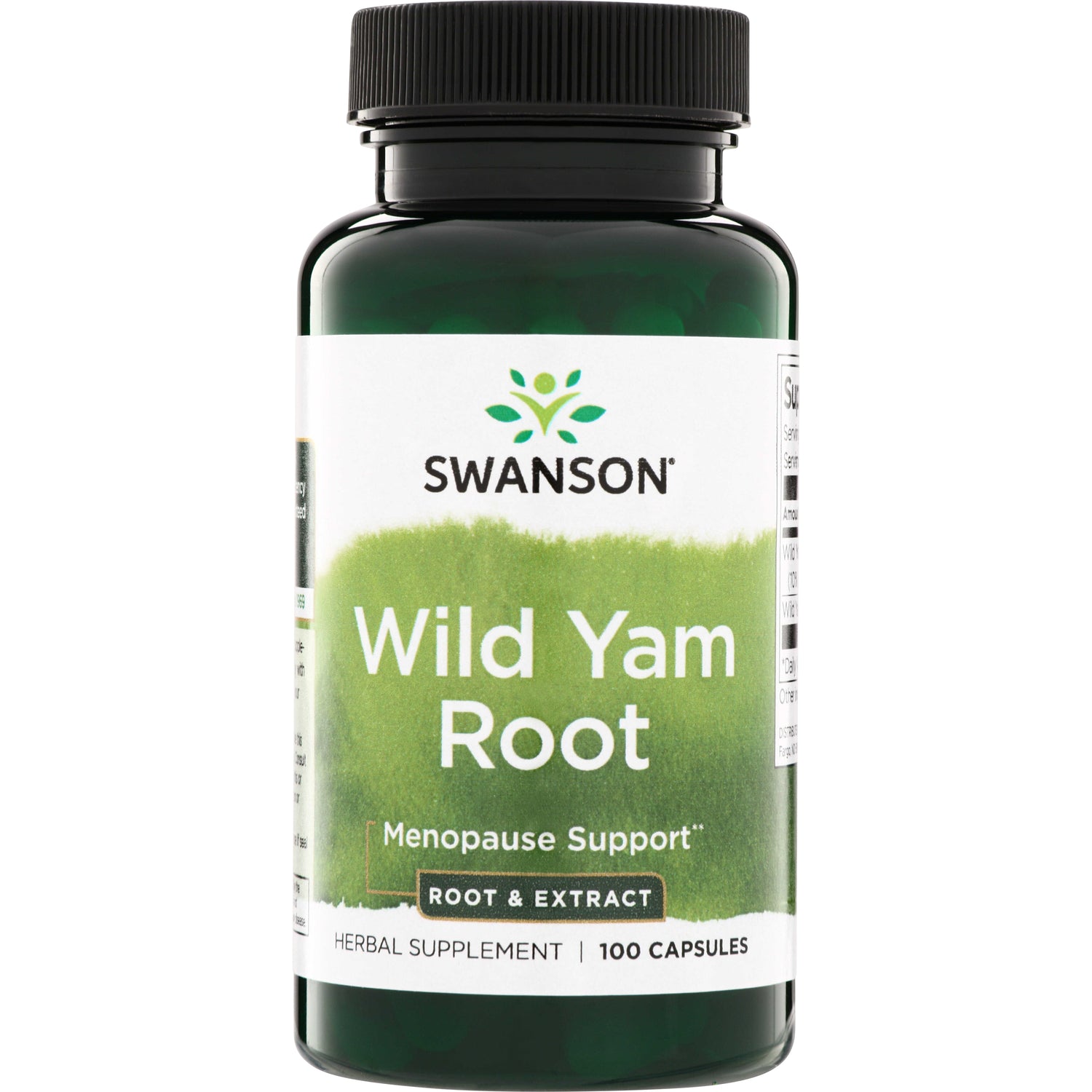 SWH152 | Swanson Wild Yam Root supplement bottle, Menopause Support, Root & Extract, 100 capsules