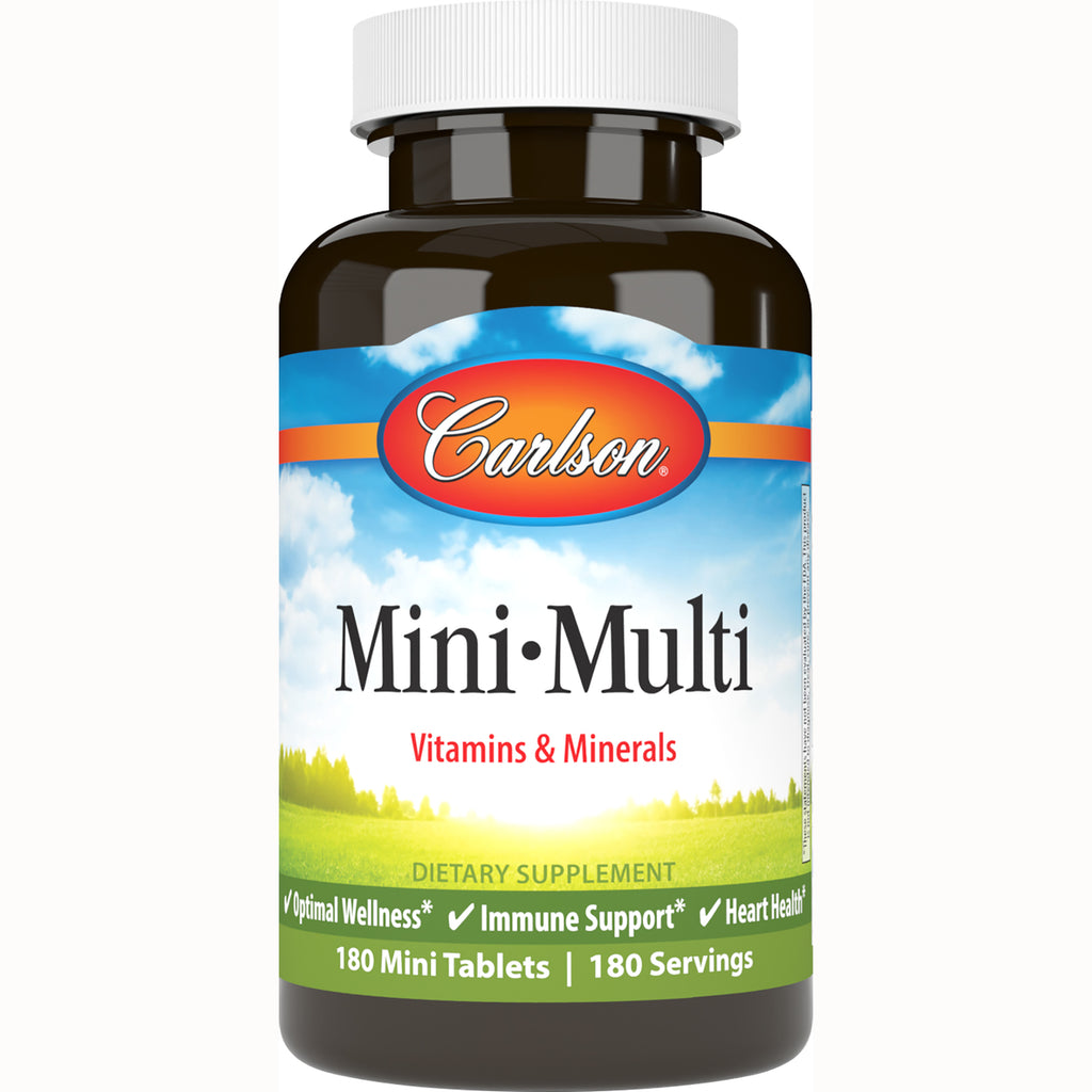 CSN200 | Carlson MiniMulti vitamins & minerals bottle front label, 180 mini tablets - Thumbnail
