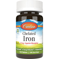 CSN198 | Carlson Chelated Iron dietary supplement bottle, 27 mg, 100 tablets