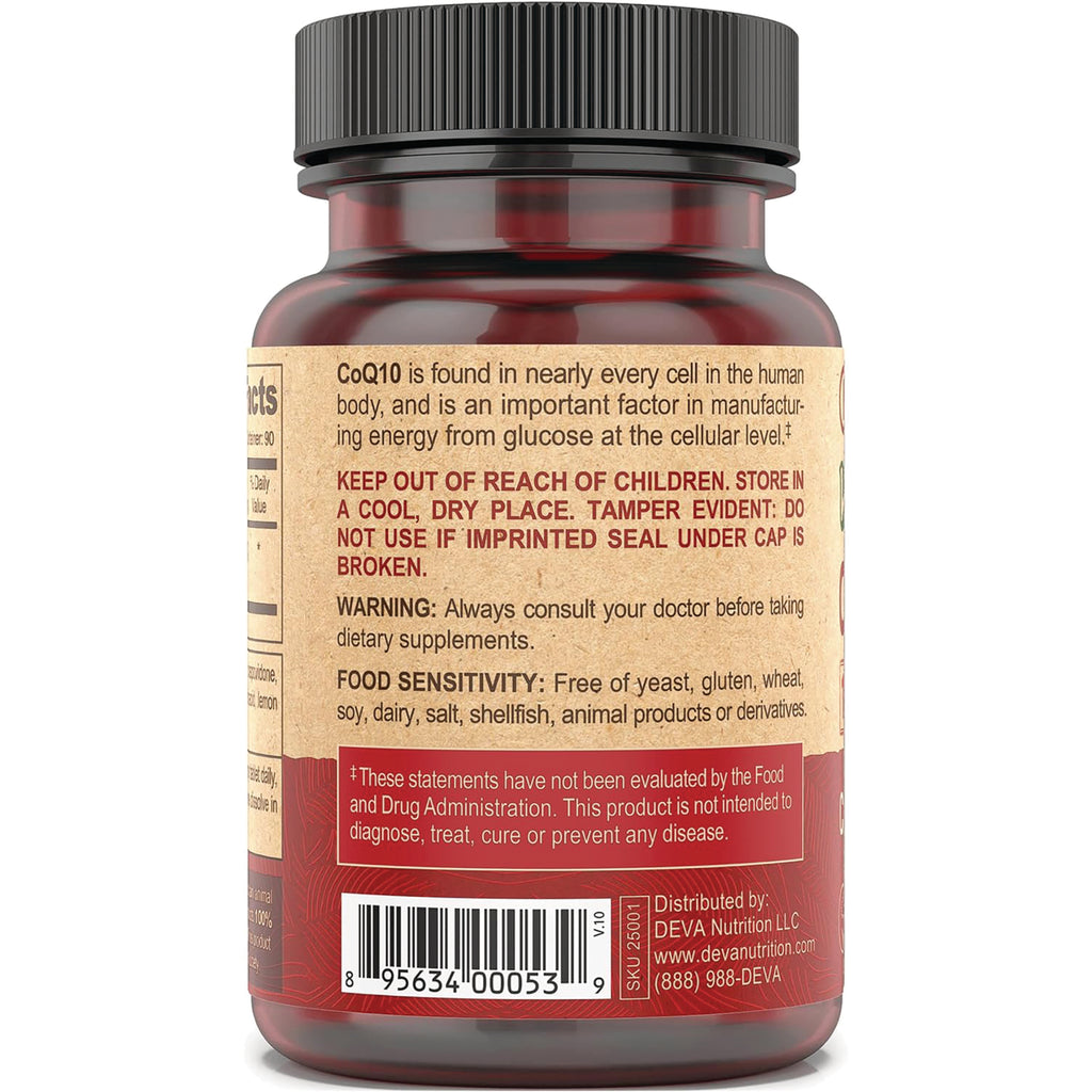 DEV037 | back label of brown supplement bottle showing warnings, food sensitivity, FDA disclaimer and barcode - Thumbnail
