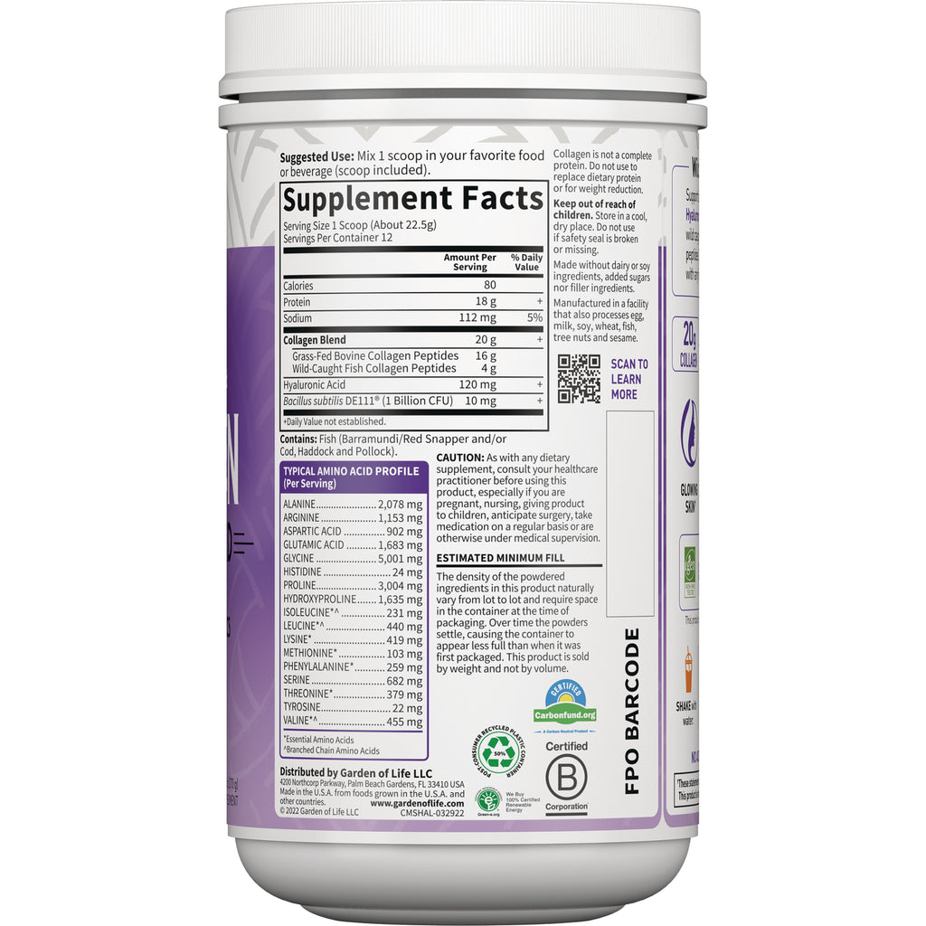GLF350 | back label showing Supplement Facts, ingredient amounts, amino acid profile and usage directions - Thumbnail