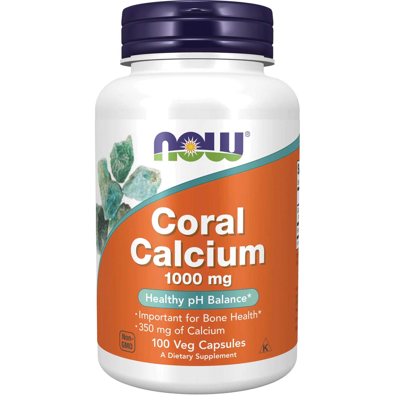 NWF871 | NOW Coral Calcium 1000 mg supplement bottle, 100 Veg Capsules, orange label