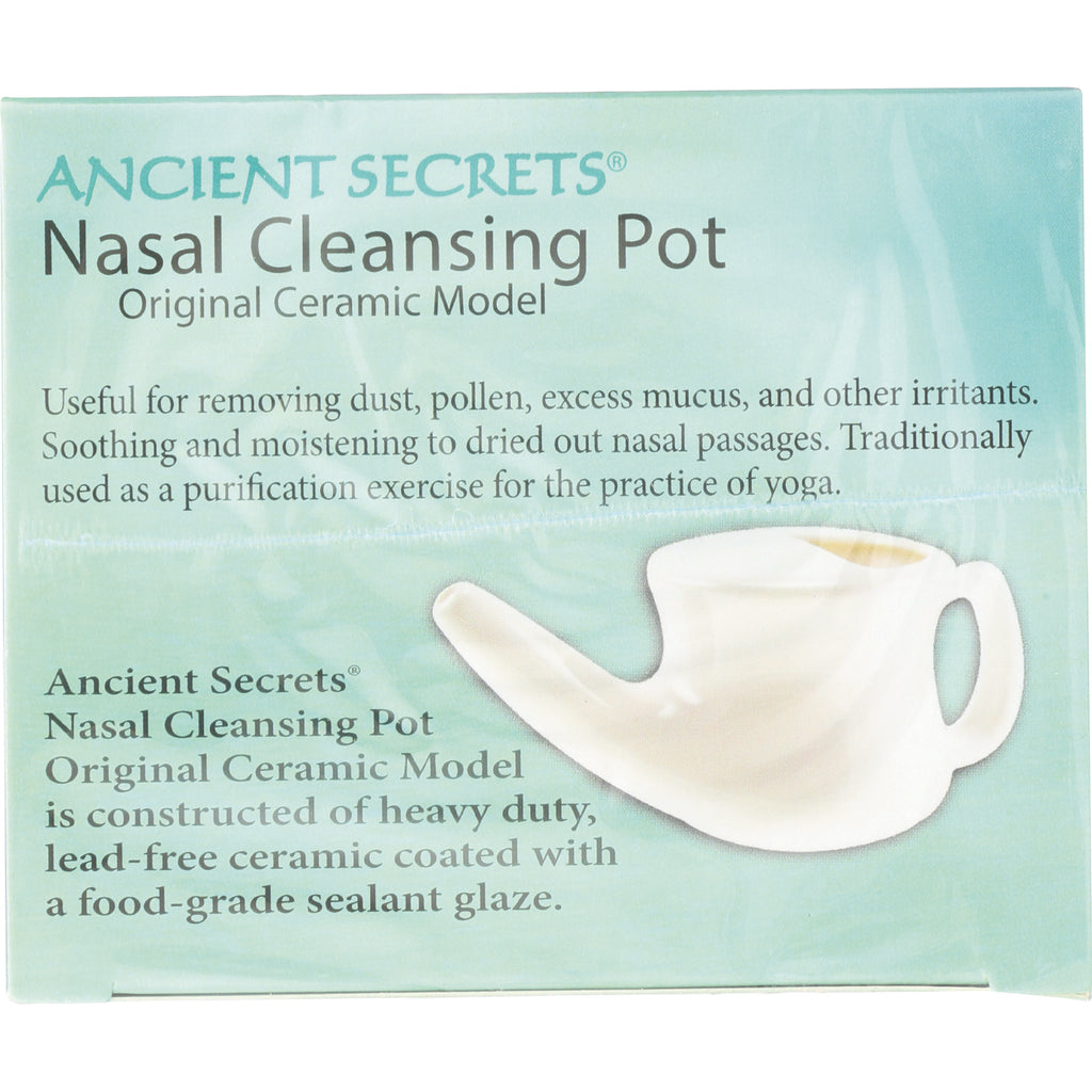 NRL001 | Ancient Secrets nasal cleansing pot packaging showing a white ceramic neti pot and product description - Thumbnail