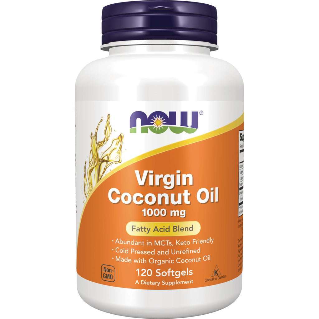 NWF119 | NOW Virgin Coconut Oil 1000 mg 120 softgels white bottle front label - Thumbnail
