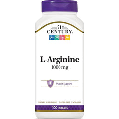 21st Century L-Arginine 1000 mg supplement bottle, 100 tablets, muscle support