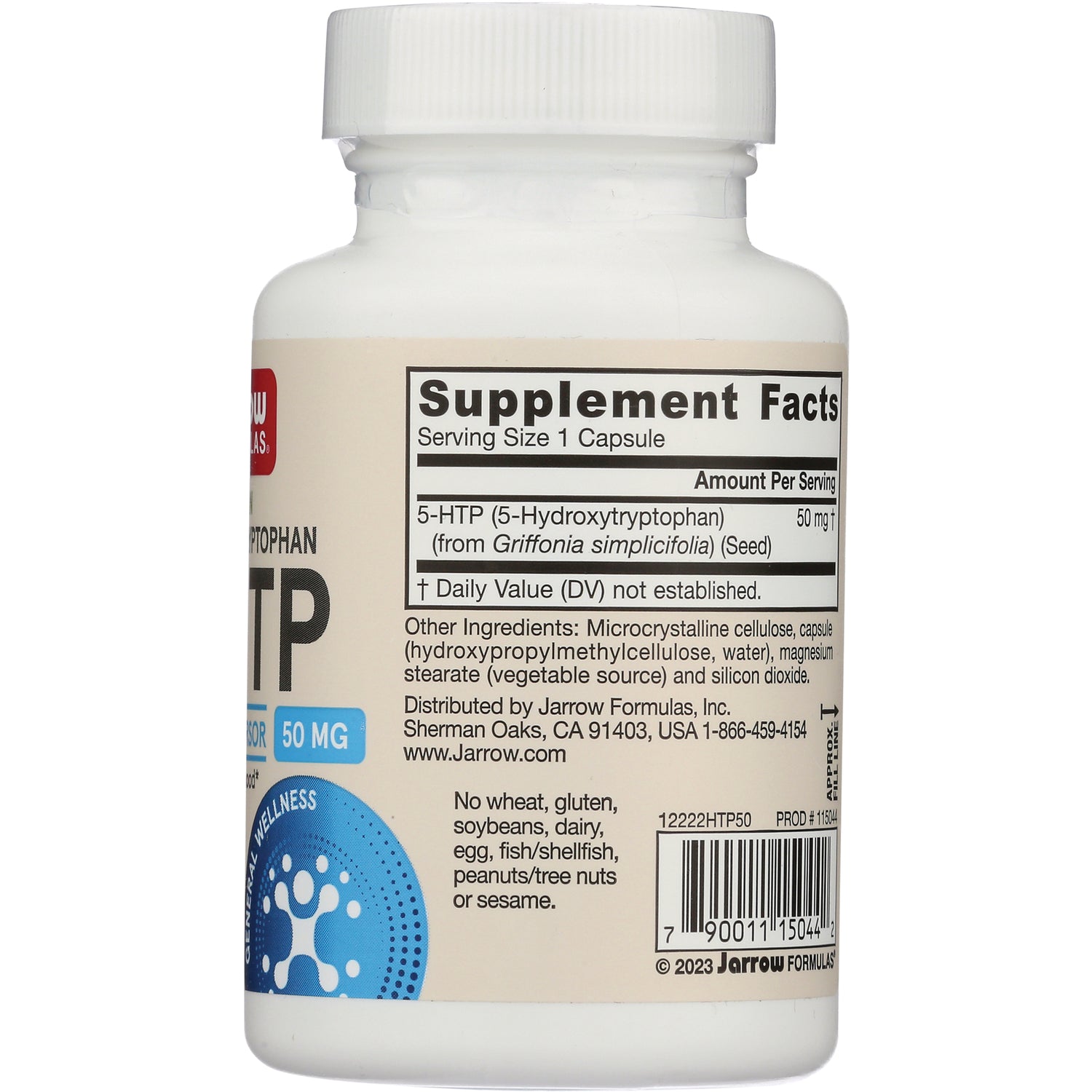 JR061 | back label of white supplement bottle showing Supplement Facts panel, ingredients and barcode