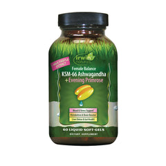 IR296 | Irwin Naturals Female Balance KSM-66 Ashwagandha + Evening Primrose bottle, 60 liquid soft-gels