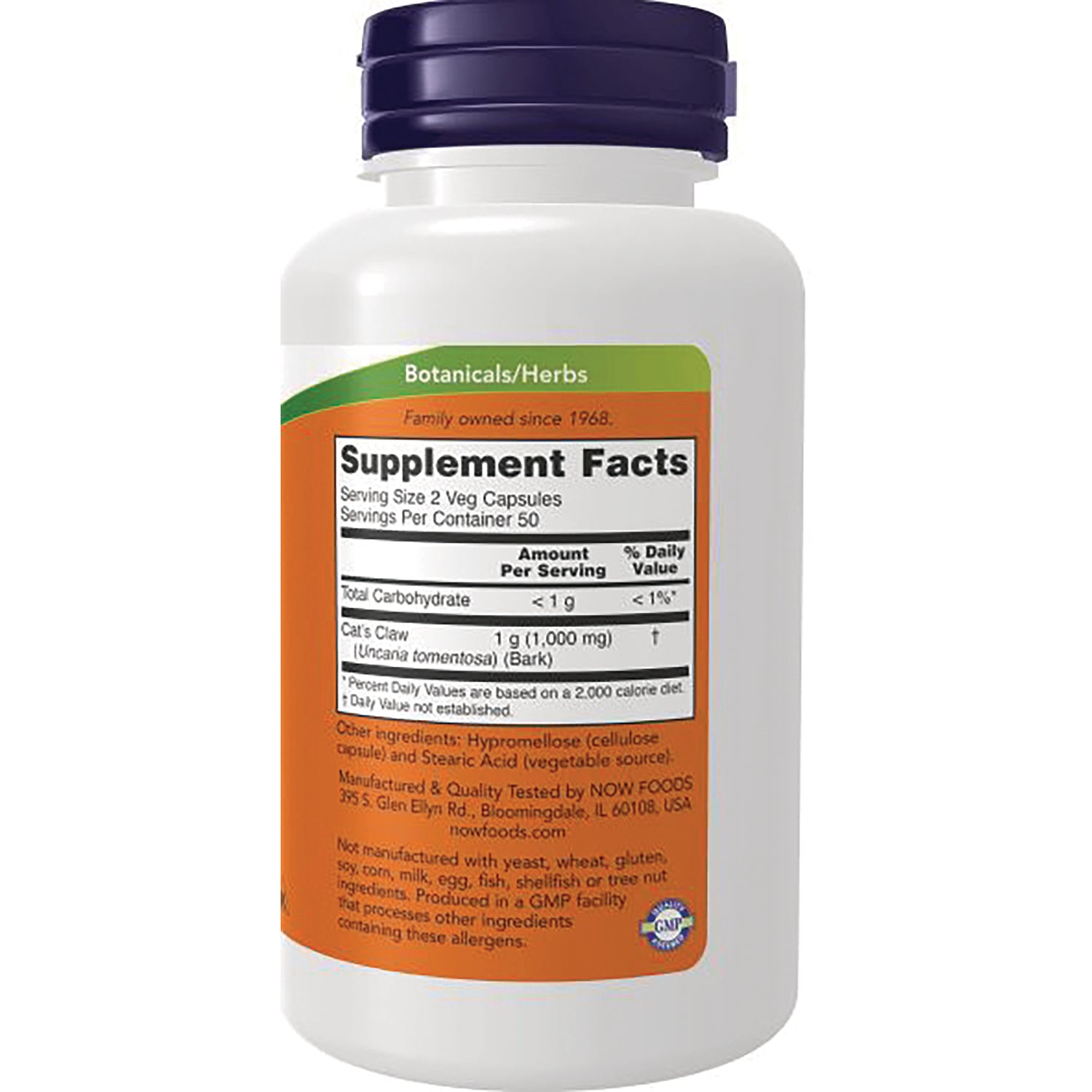 NWF464 | Back of white supplement bottle with orange label showing Supplement Facts and ingredients