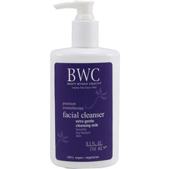 BWC086 | front view of BWC facial cleanser pump bottle labeled extra gentle cleansing milk 250 ml