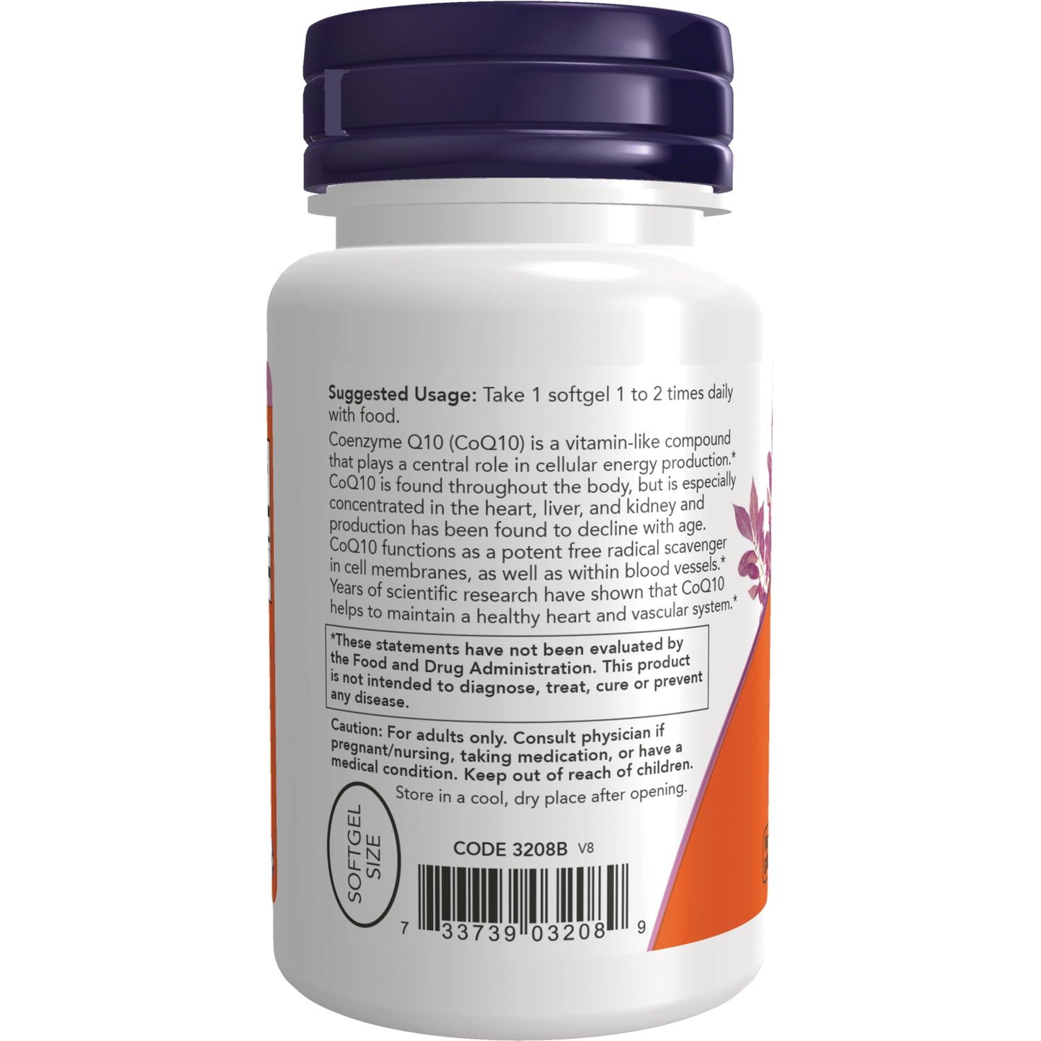 NWF299 | Back label of white supplement bottle showing suggested usage, caution text, and barcode