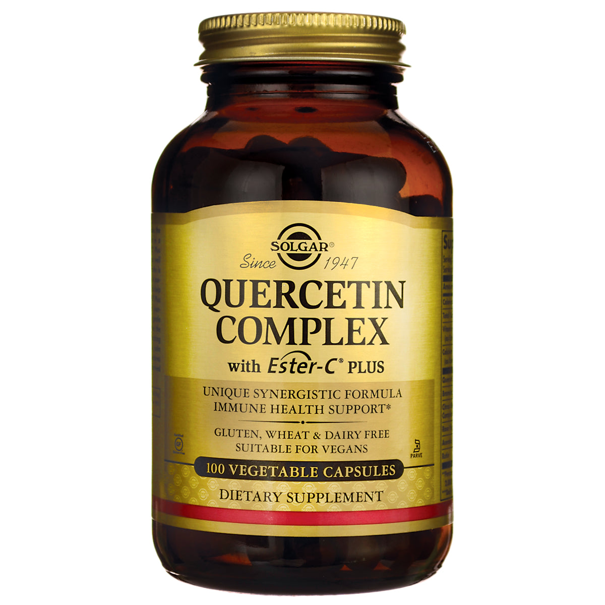 SLG299 | Solgar Quercetin Complex supplement bottle, 100 vegetable capsules front label