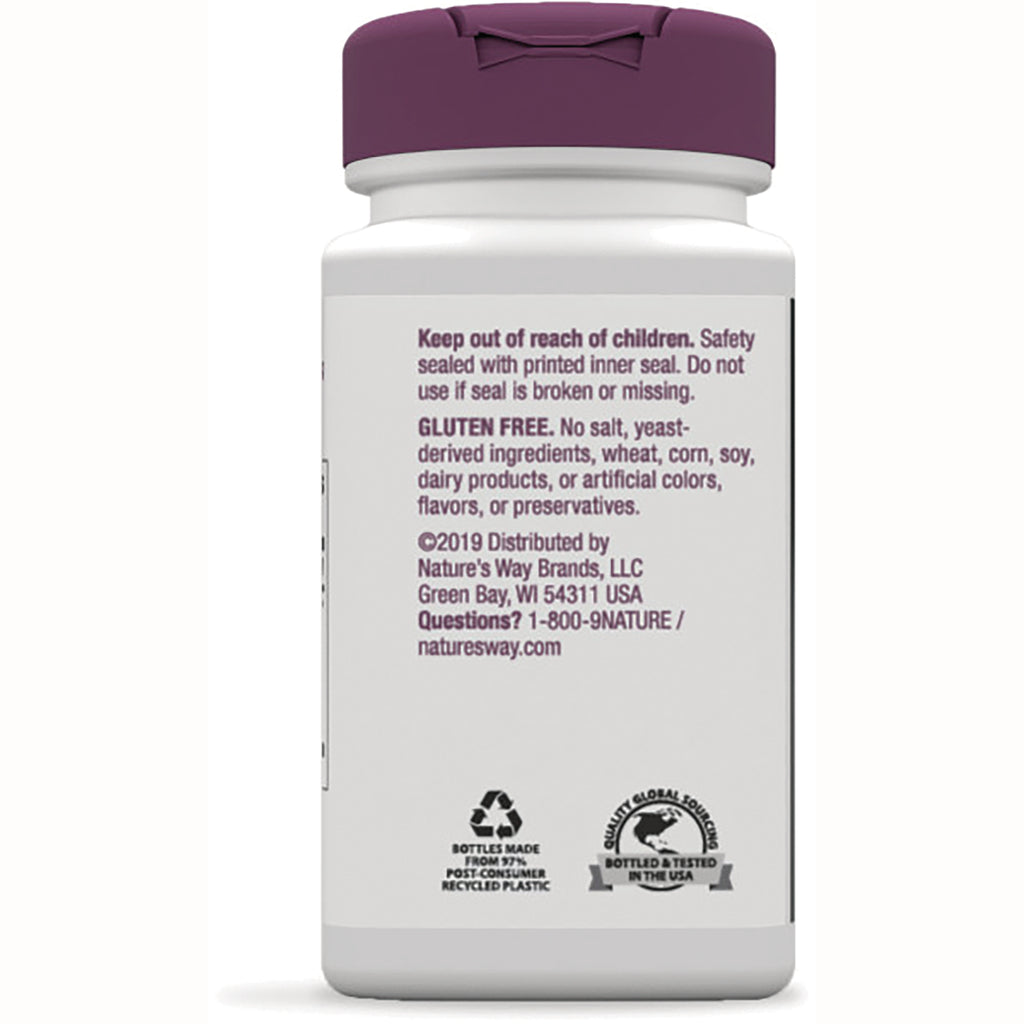 NW532 | back label of white supplement bottle showing GLUTEN FREE claim, distributor contact, recycling and bottled in USA logos - Thumbnail