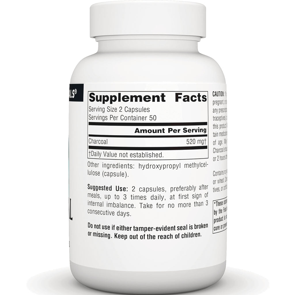 SN434 | Back label with Supplement Facts: Serving Size 2 Capsules; Charcoal 520 mg - Thumbnail
