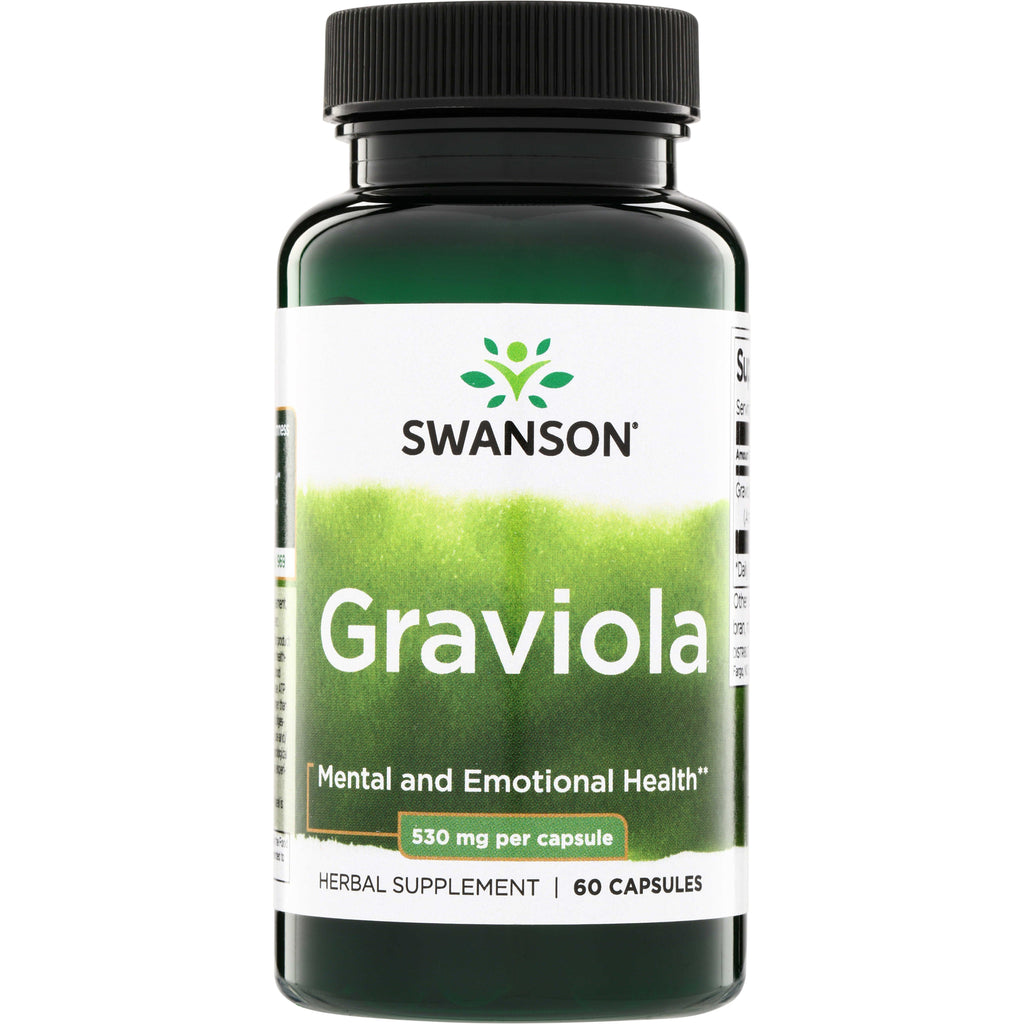 SW1767 | Swanson Graviola herbal supplement bottle, Mental and Emotional Health, 530 mg per capsule, 60 capsules - Thumbnail