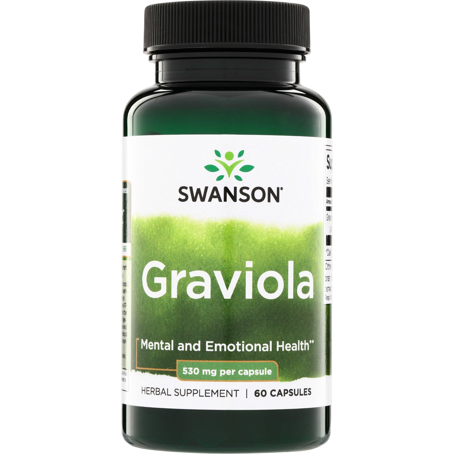 SW1767 | Swanson Graviola herbal supplement bottle, Mental and Emotional Health, 530 mg per capsule, 60 capsules