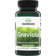 SW1767 | Swanson Graviola herbal supplement bottle, Mental and Emotional Health, 530 mg per capsule, 60 capsules