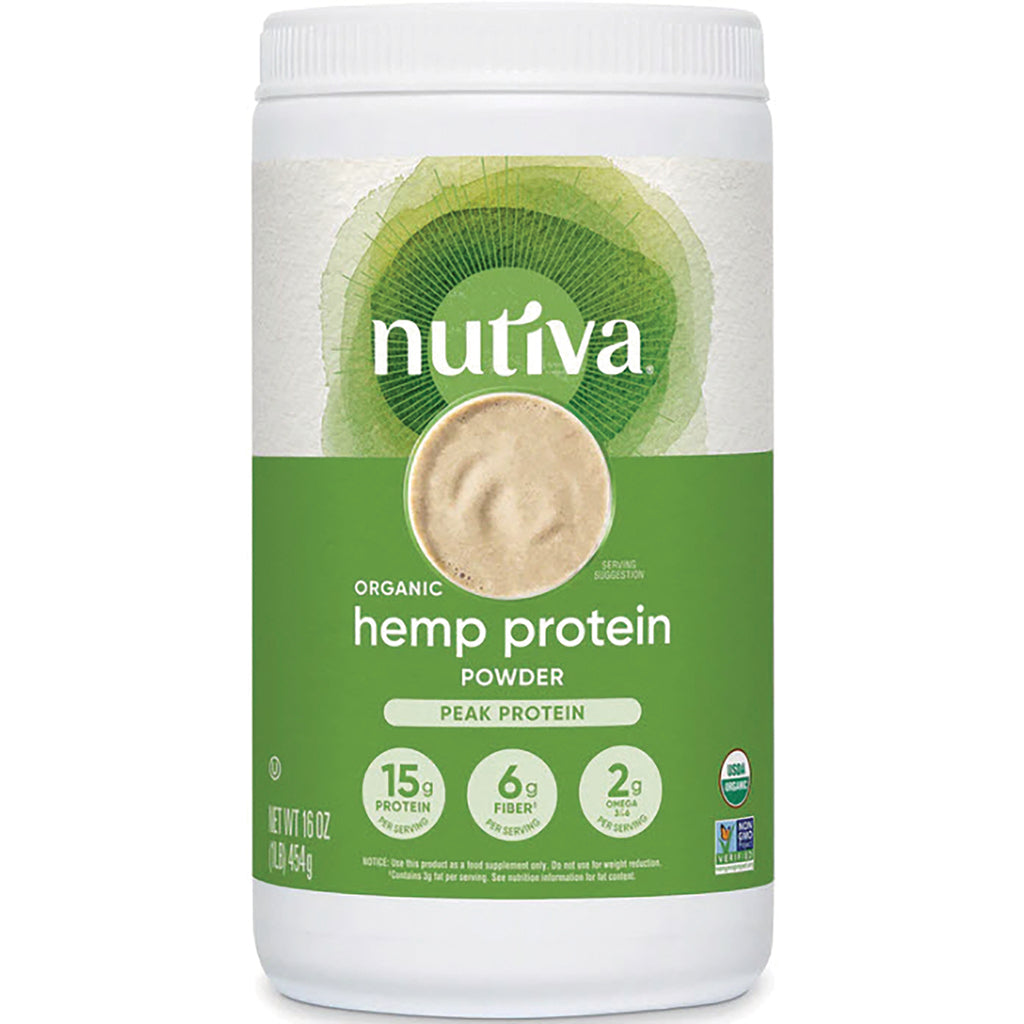 NTV014 | Nutiva organic hemp protein powder container with green label and 15g protein per serving - Thumbnail