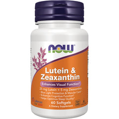 NWF1329 | NOW Lutein & Zeaxanthin 60 softgels bottle with orange label, 25 mg Lutein + 5 mg Zeaxanthin