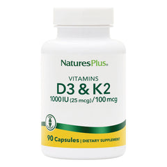 NTP108 | NaturesPlus bottle, Vitamins D3 & K2 1000 IU (25 mcg)/100 mcg, 90 capsules dietary supplement