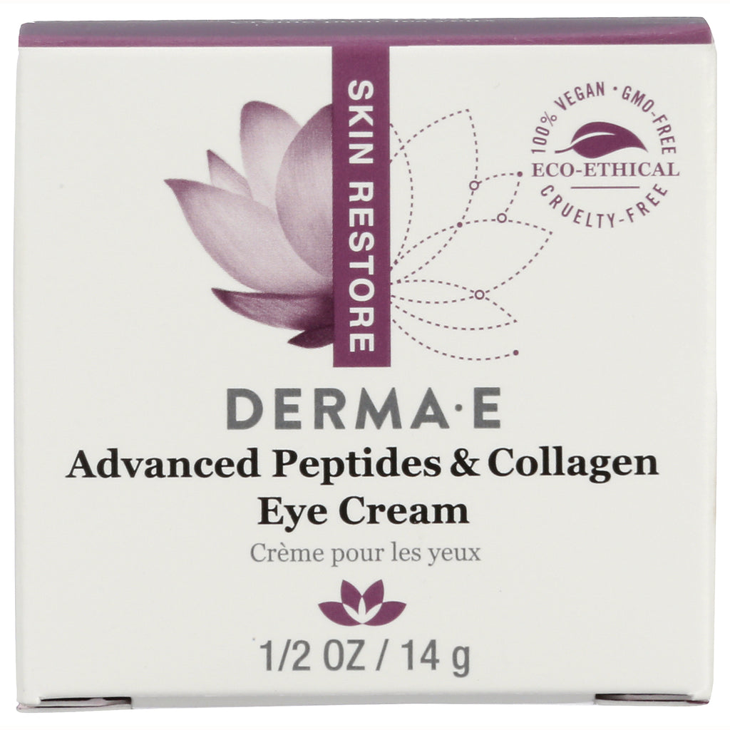 DE082 | DERMA E Advanced Peptides & Collagen Eye Cream box, 1/2 OZ / 14 g, Skin Restore, eco-ethical cruelty-free - Thumbnail