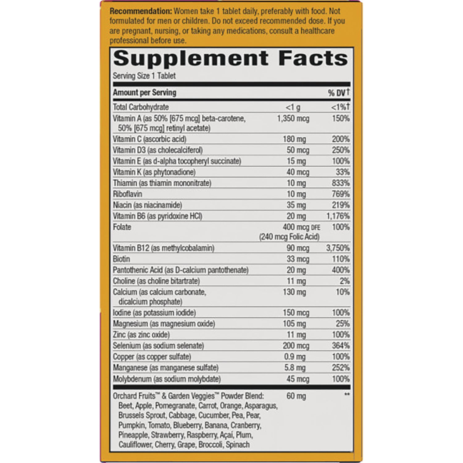 NW709 | back panel showing Supplement Facts nutrition table and ingredient blend list