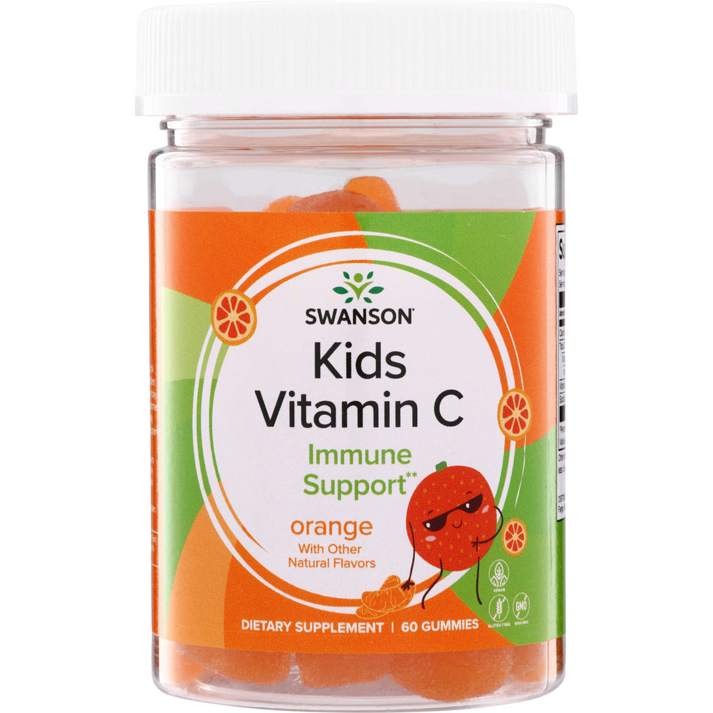 SW1883 | Swanson Kids Vitamin C gummies, Immune Support, orange flavor, 60 gummies bottle front - Thumbnail