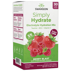 SW1898 | Swanson Simply Hydrate Electrolyte Hydration Mix Berry Blast, 30 stick packs, sugar free, 3X electrolytes