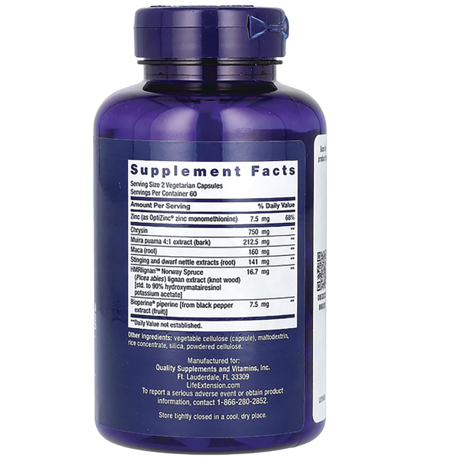 LE399 | Back label showing Supplement Facts panel and ingredient list on purple supplement bottle