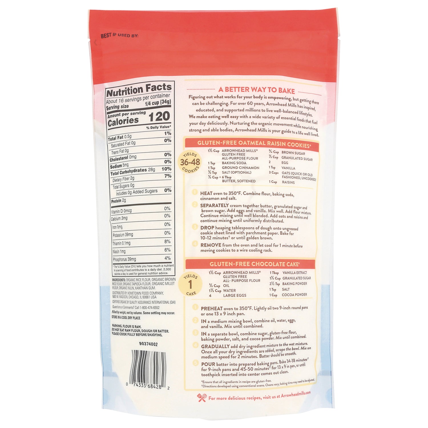 AHM074 | Back of package showing Nutrition Facts panel, recipes and barcode