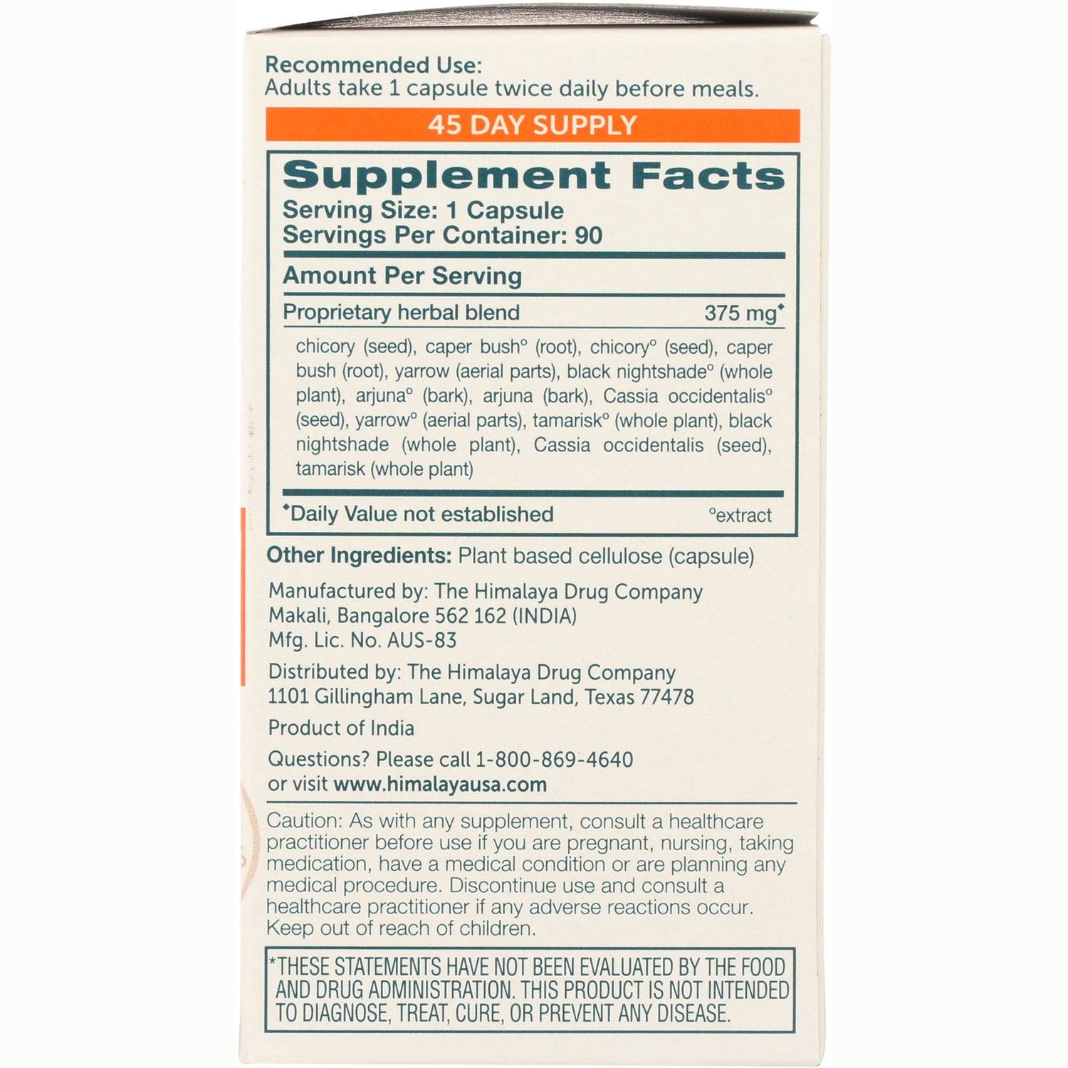 HHH015 | back panel showing Supplement Facts, serving size 1 capsule, ingredients and manufacturer details