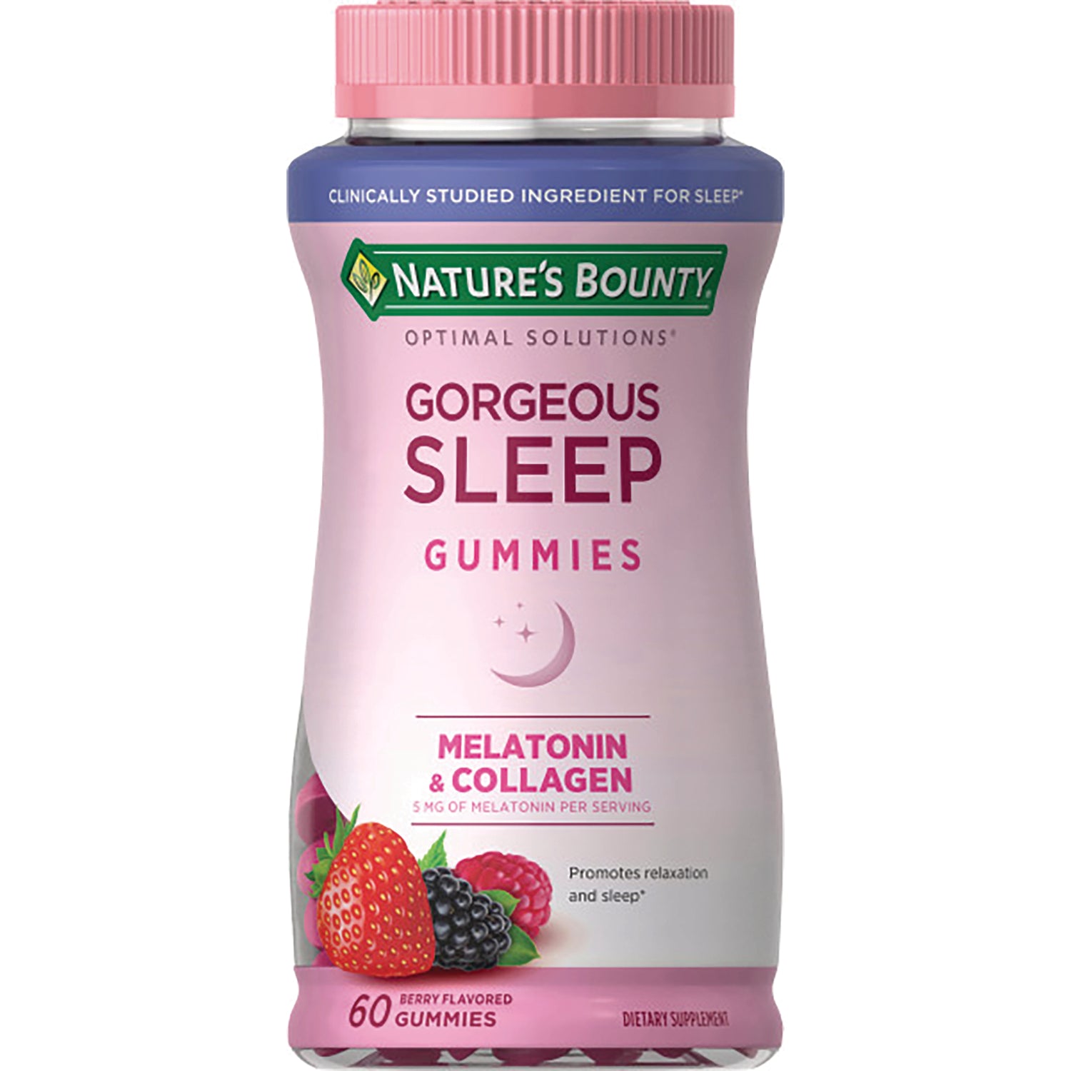 NBY108 | Nature's Bounty Gorgeous Sleep gummies bottle, melatonin and collagen, berry flavored, 60 gummies