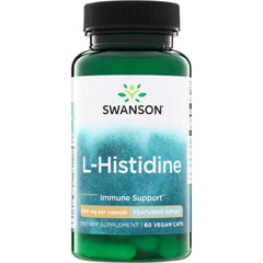 SWU479 | Swanson L-Histidine supplement bottle, Immune Support, 500 mg per capsule, 60 vegan caps