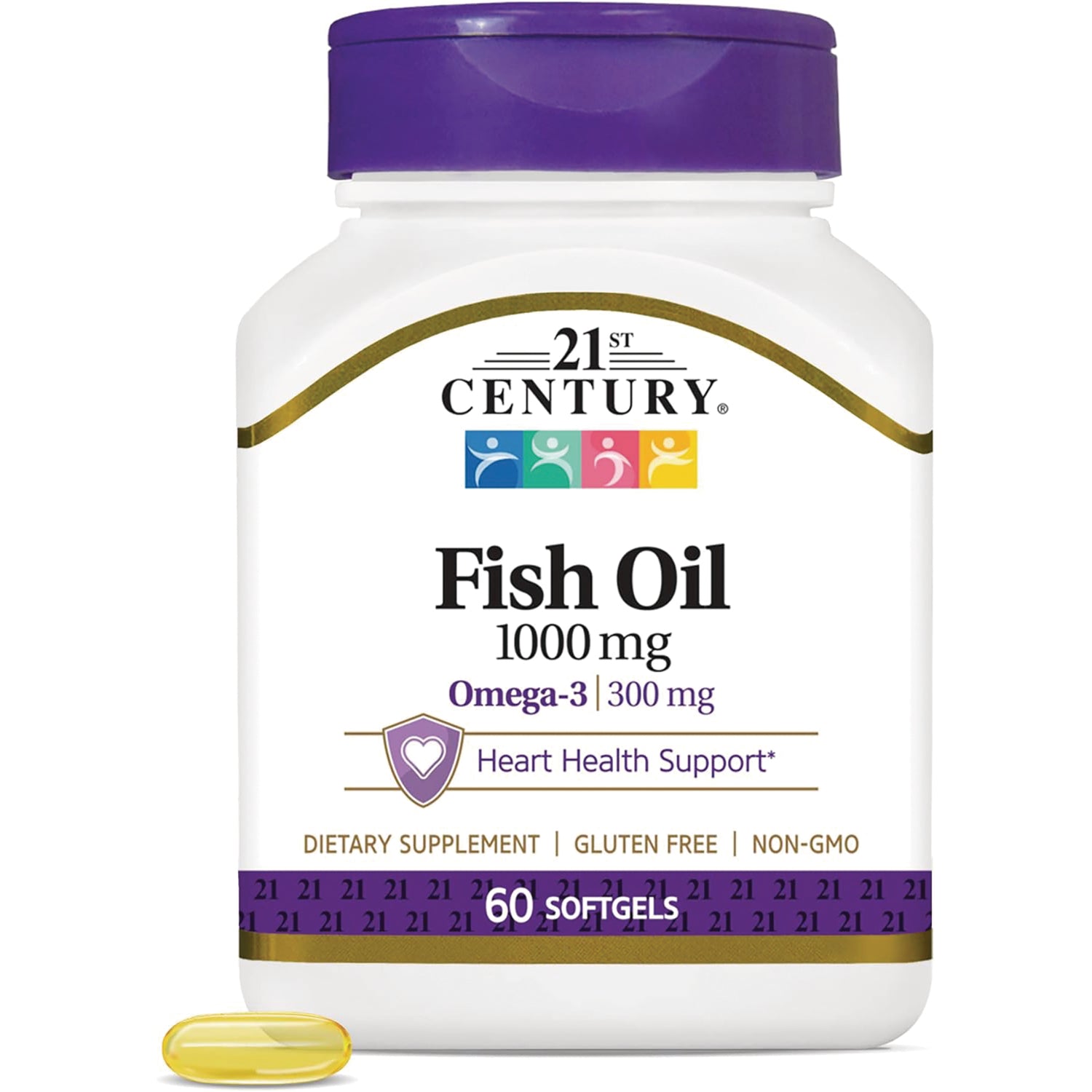 CNT116 | 21st Century Fish Oil 1000 mg bottle, Omega-3 300 mg, Heart Health Support, 60 softgels