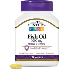 CNT116 | 21st Century Fish Oil 1000 mg bottle, Omega-3 300 mg, Heart Health Support, 60 softgels