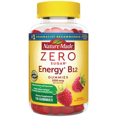 NTM202 | Nature Made Zero Sugar Energy B12 gummies bottle, raspberry flavor, 110 gummies, 1000 mcg per serving