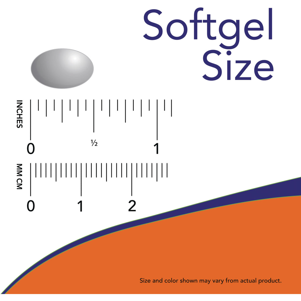 NWF364 | Softgel Size diagram showing an oval softgel beside inch and mm rulers - Thumbnail