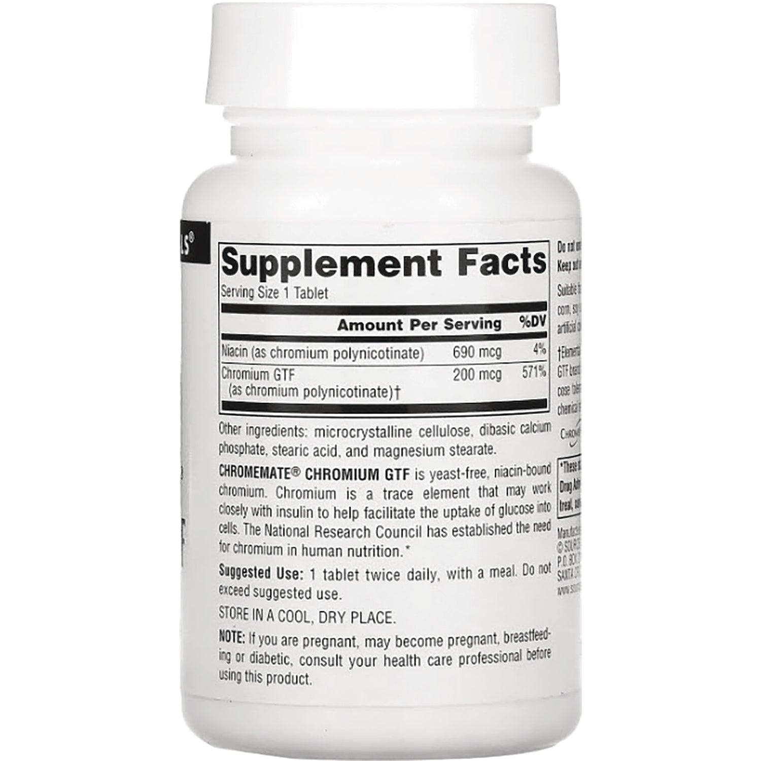 SN663 | Back label with Supplement Facts, ingredients, and suggested use; serving size 1 tablet