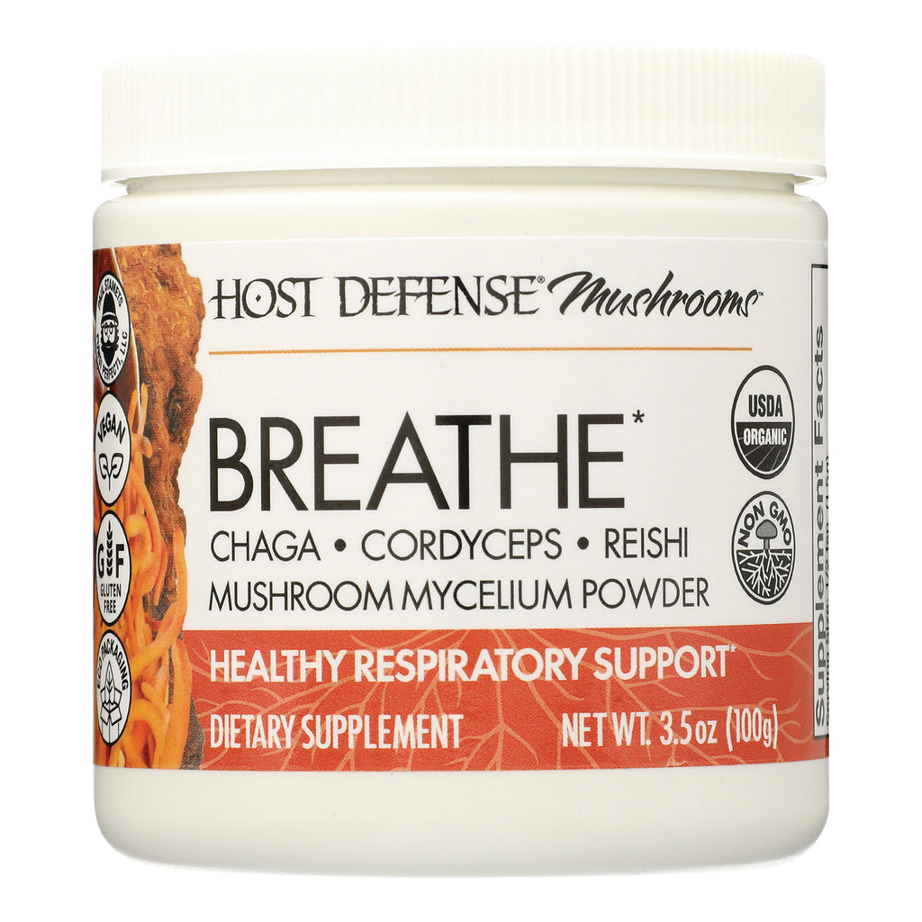 FUN043 | Host Defense Mushrooms BREATHE mushroom mycelium powder jar labeled healthy respiratory support dietary supplement - Thumbnail