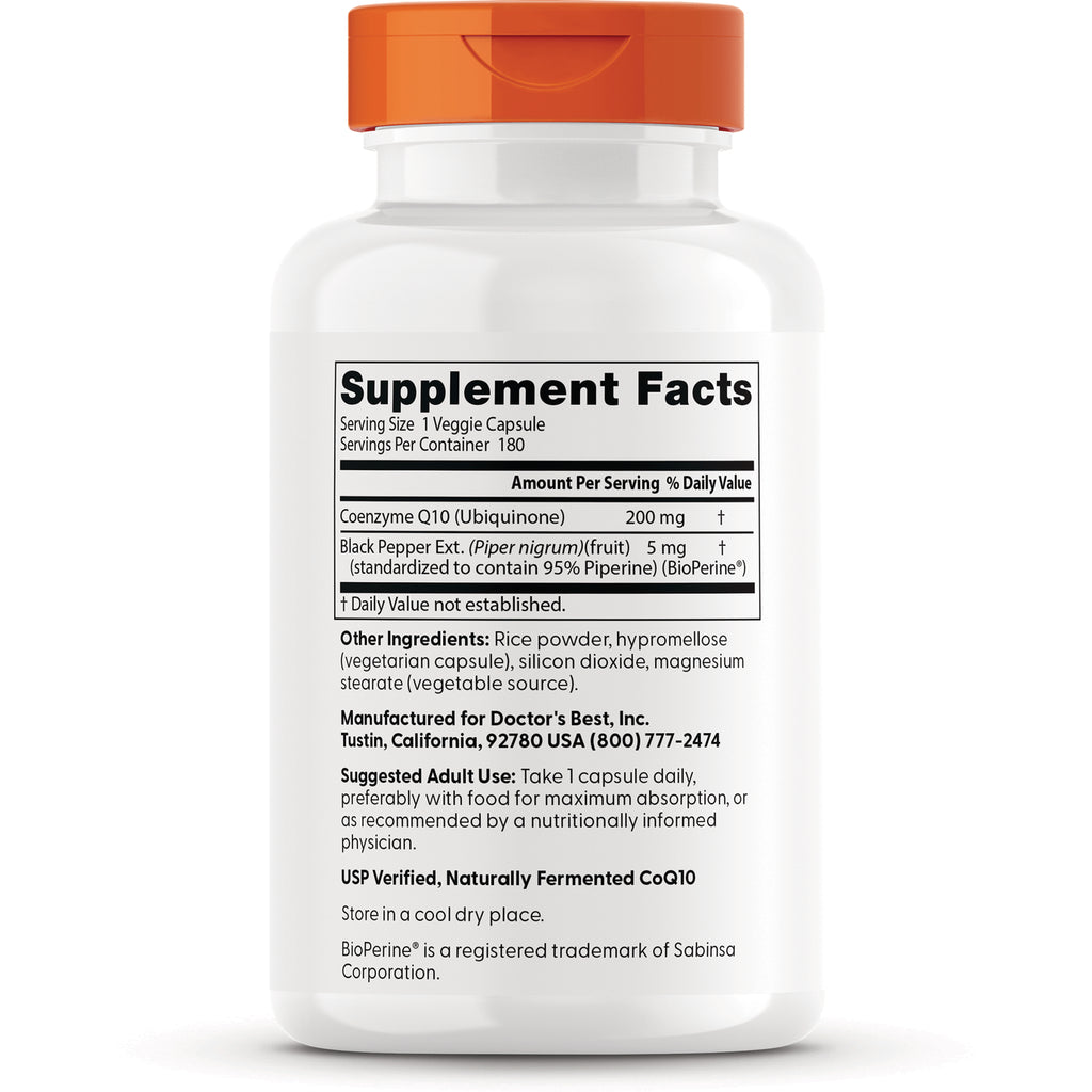 DB242 | back label showing Supplement Facts panel listing Coenzyme Q10 200 mg, black pepper extract, other ingredients and suggested use - Thumbnail
