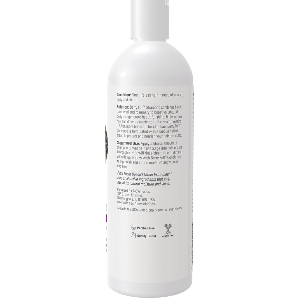 NWF452 | Back label of white shampoo bottle showing usage directions, ingredient text and Paraben Free and cruelty free icons - Thumbnail