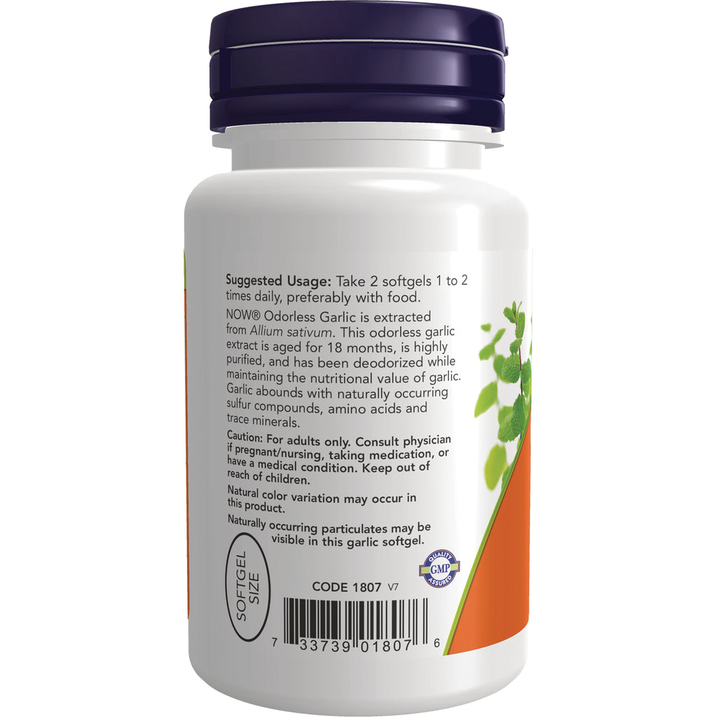 NWF695 | Back label of white supplement bottle showing usage instructions, barcode, softgel size and GMP seal - Thumbnail