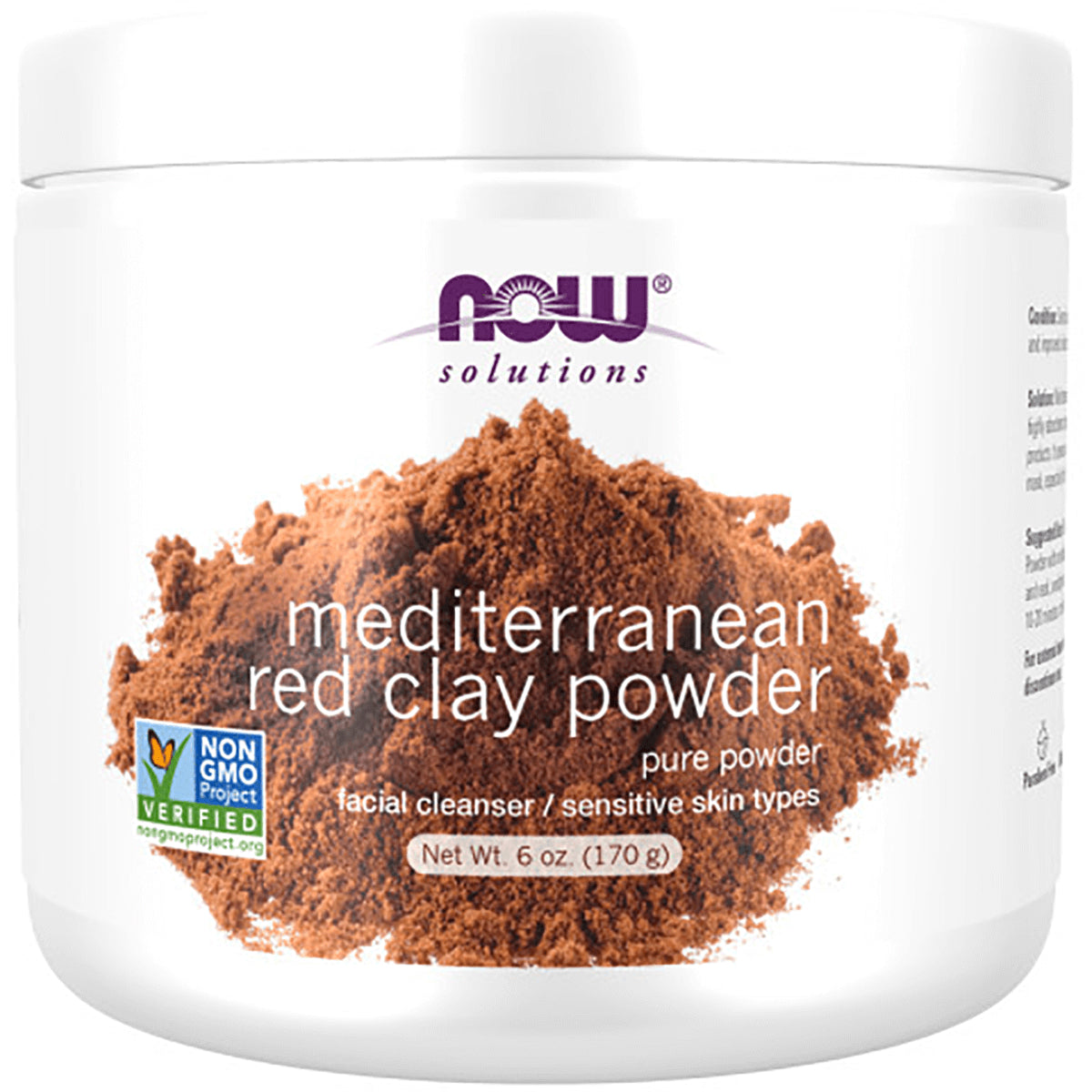 NWF433 | NOW Solutions Mediterranean red clay powder jar front label, 6 oz, Non-GMO Verified