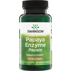 SW1427 | Swanson Papaya Enzyme Papain bottle, Digestive Health, 100 mg per capsule, 90 vegan capsules