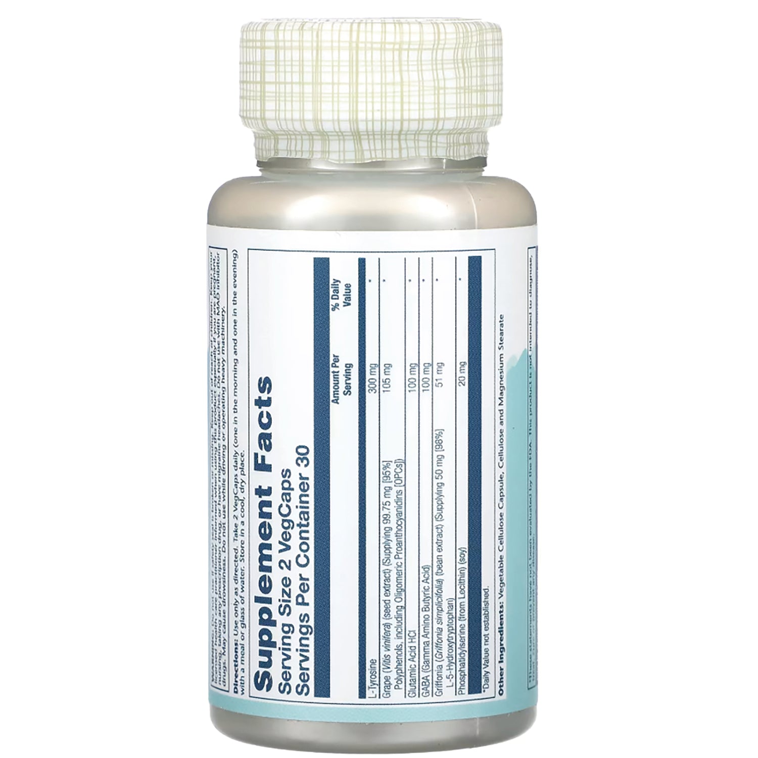 SLR347 | back of supplement bottle showing Supplement Facts panel and ingredient list