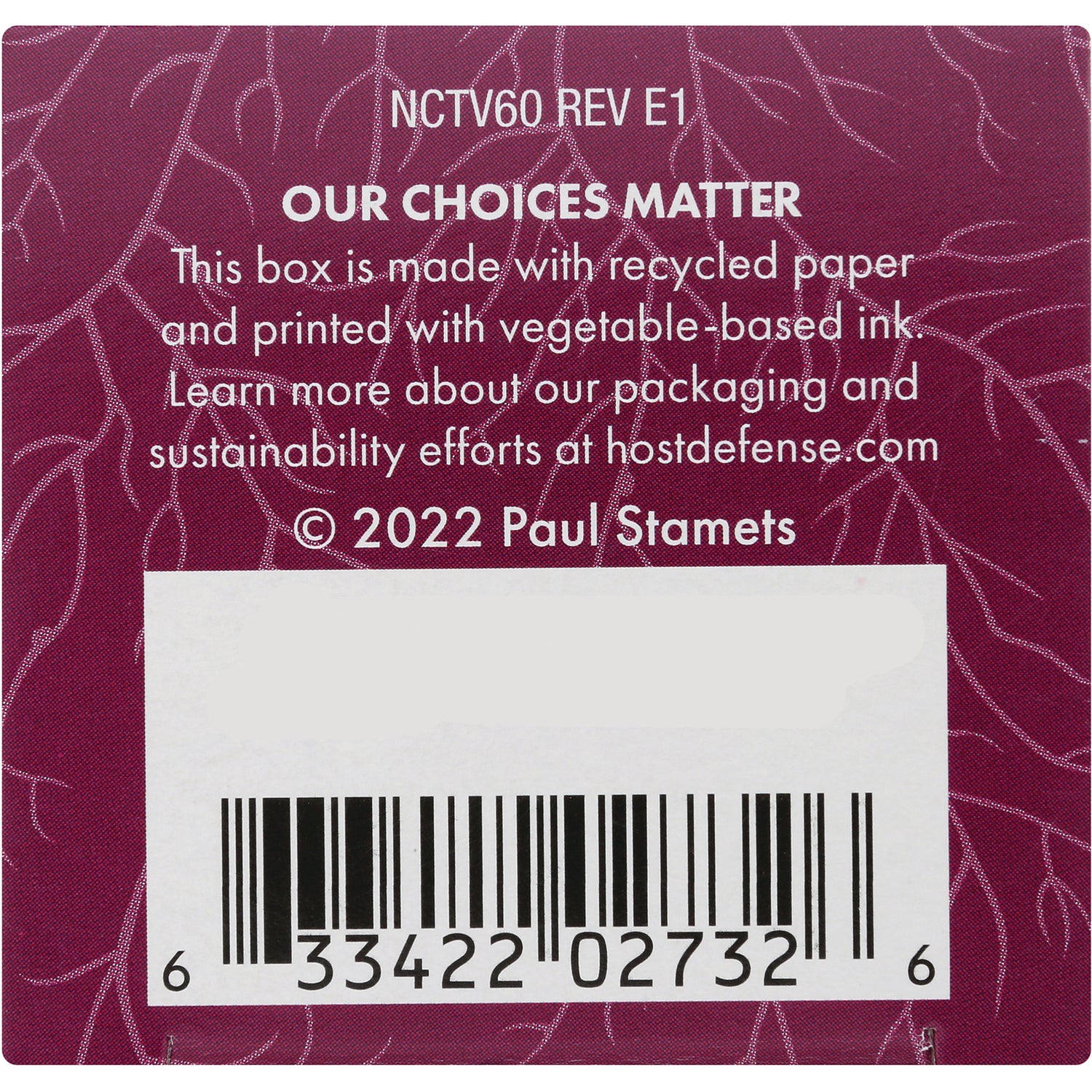 FUN007 | back panel showing OUR CHOICES MATTER sustainability message, recycled paper note, and barcode