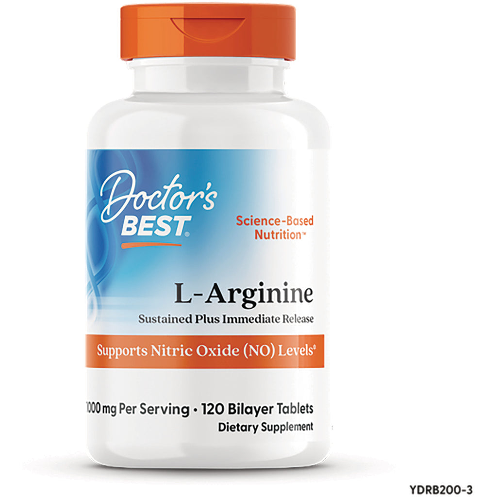 DB113 | Doctor's Best L-Arginine supplement bottle front label, 120 bilayer tablets, supports Nitric Oxide (NO) levels - Thumbnail