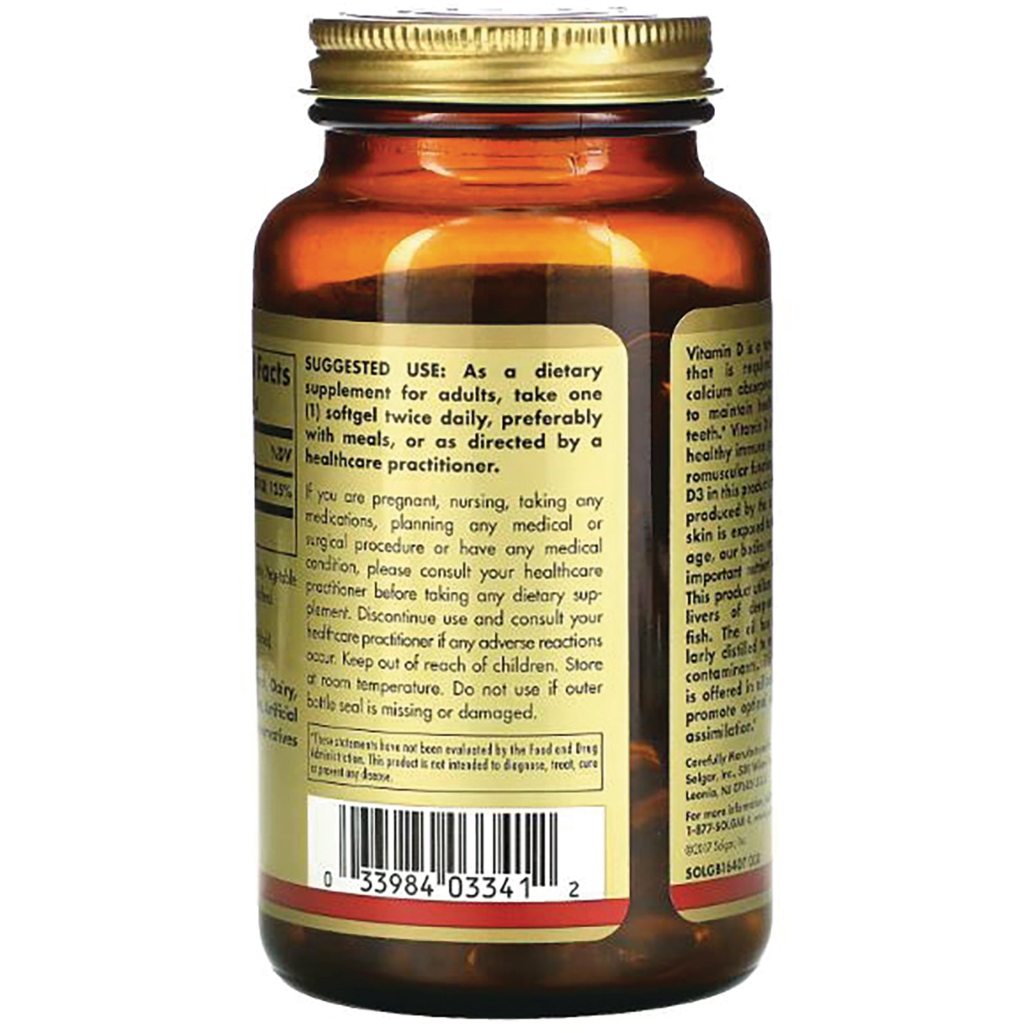 SLG246 | Back of amber supplement bottle showing suggested use text and barcode