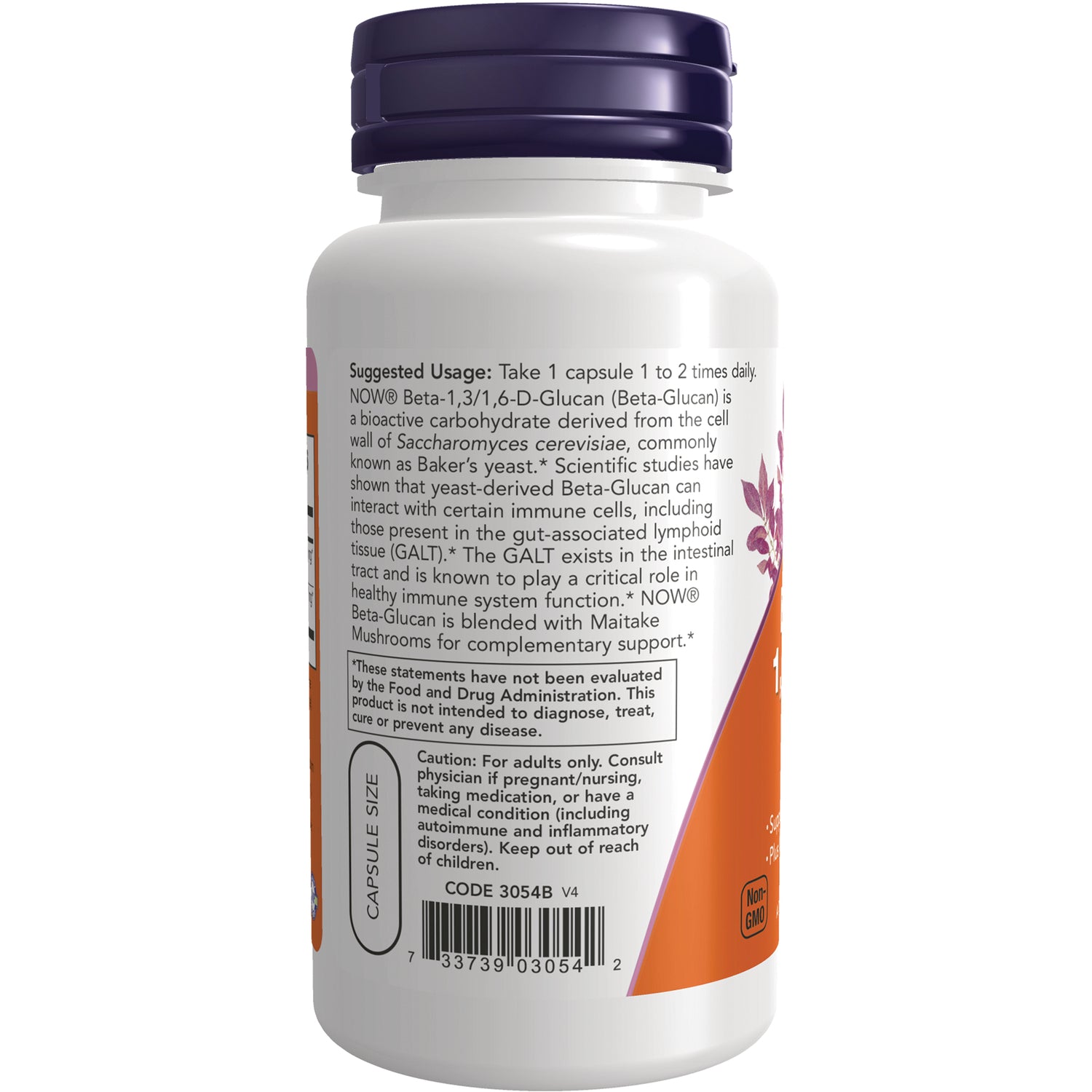 NWF185 | Back of white supplement bottle showing suggested usage text, caution box and barcode