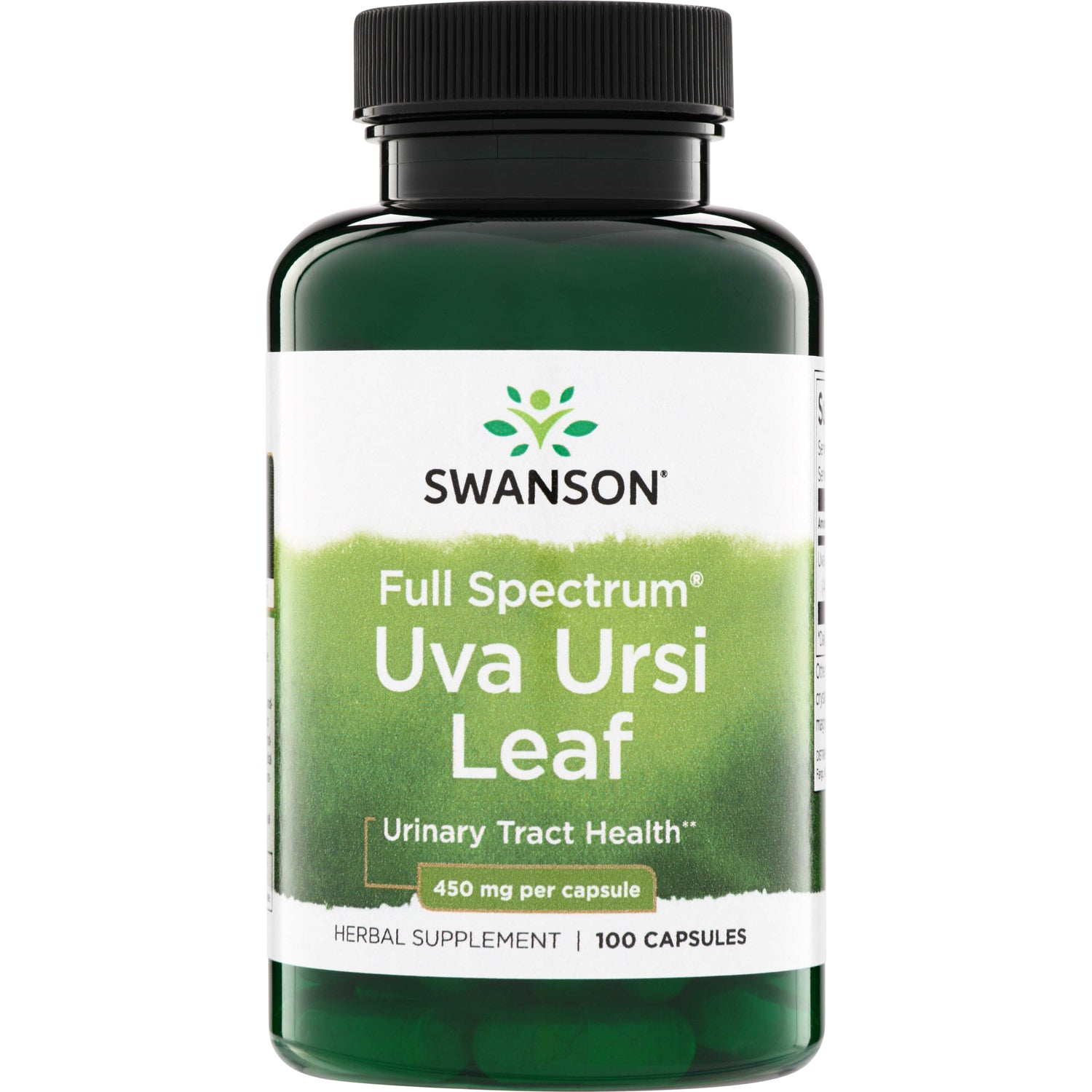 SW971 | Swanson Full Spectrum Uva Ursi Leaf supplement bottle, 450 mg per capsule, 100 capsules, Urinary Tract Health